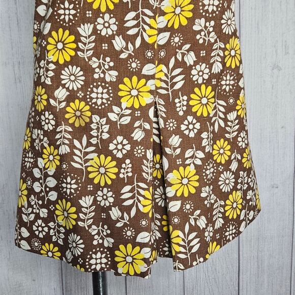 VTG 60s Handmade Brown|Yellow|White Flower Print Playsuit Romper, sz Small - Picture 2 of 8